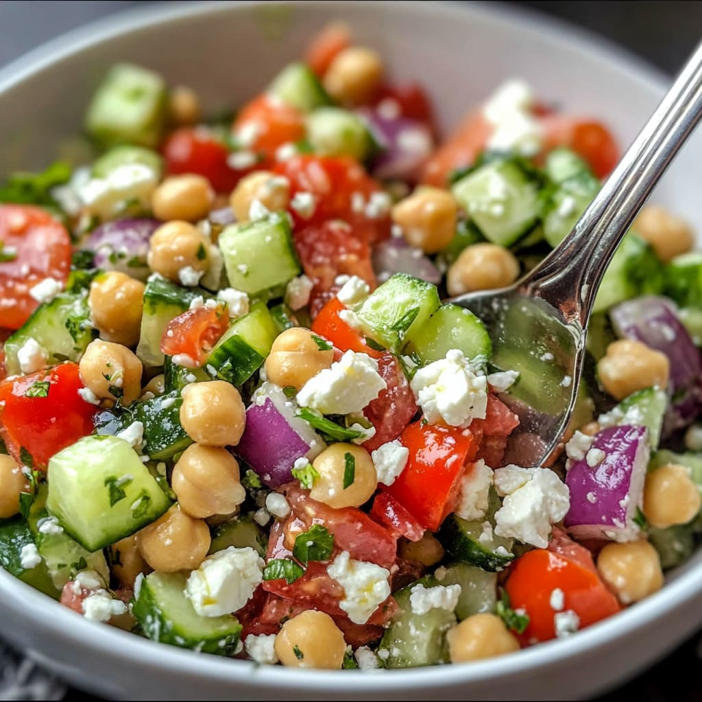 Healthy Chickpea Cucumber Salad with Feta Tomatoes